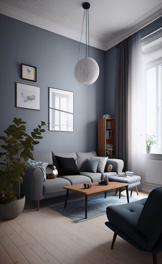 Combinacion de pared gris azulado con gris