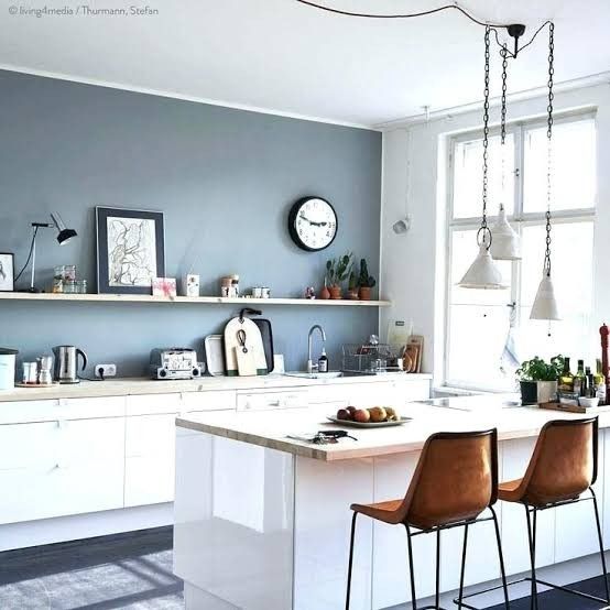 cocina pared gris azulado