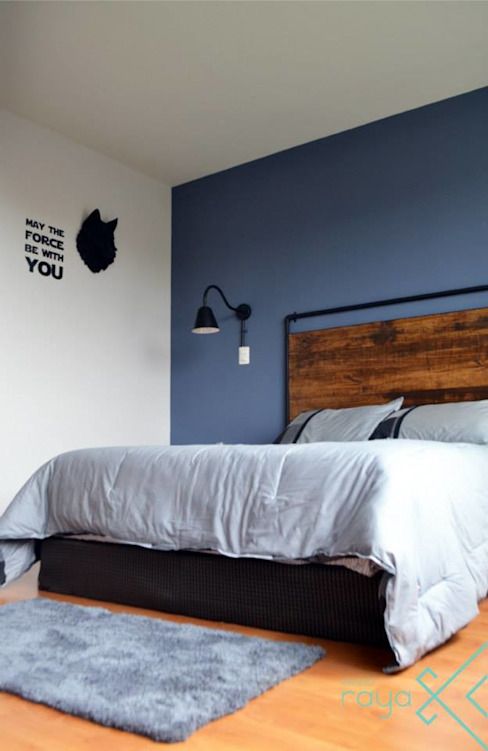 dormitorio pequeno pared gris azulado