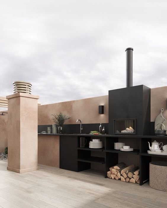 Asador minimalista moderno en patio pequeño