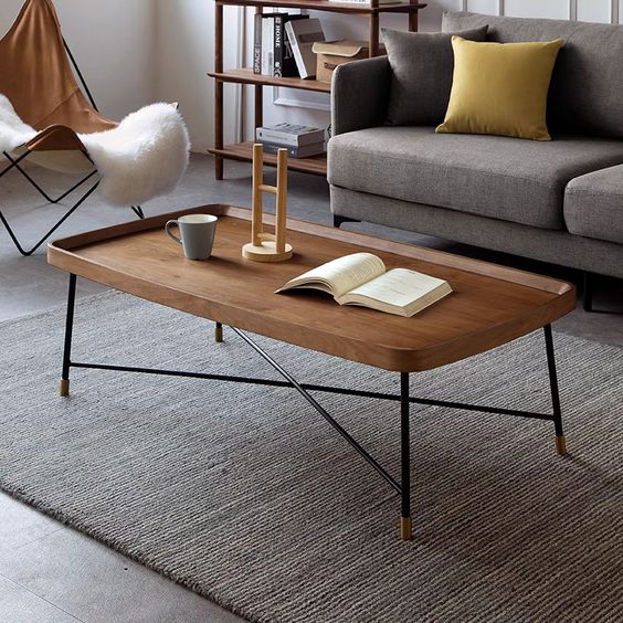 Mesas de hierro y madera rectangulares minimalistas modernas