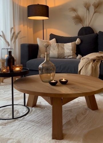 mesa baja de madera redonda para sala de estar pequena