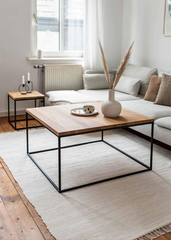 mesas minimalista cuadrada madera para sala de estar pequena