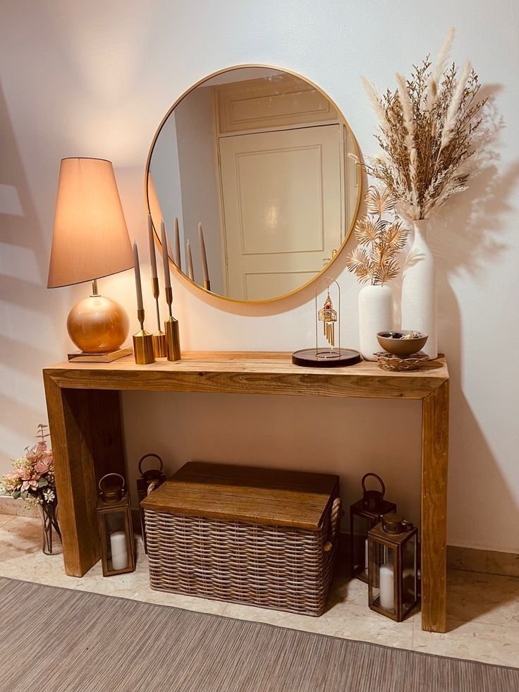 recibidor moderno con mueble de madera