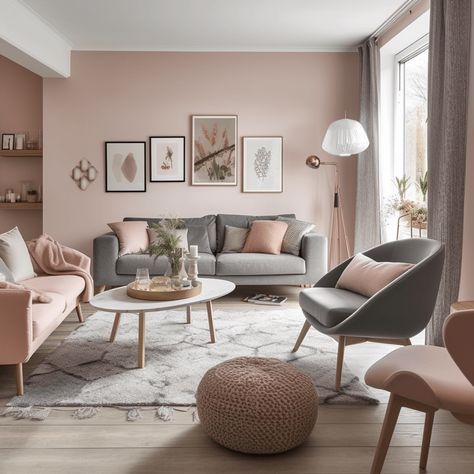sala de estar pequena con paredes rosa