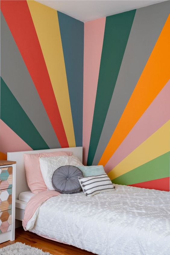 disenos de paredes pintadas con rayas diagonales vibrante