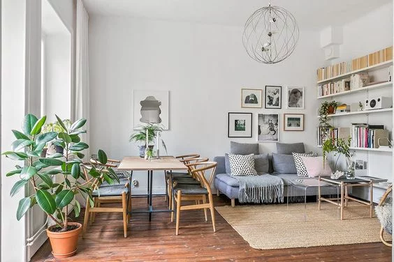 Ideas disenos living comedor rectangular moderno pequeno