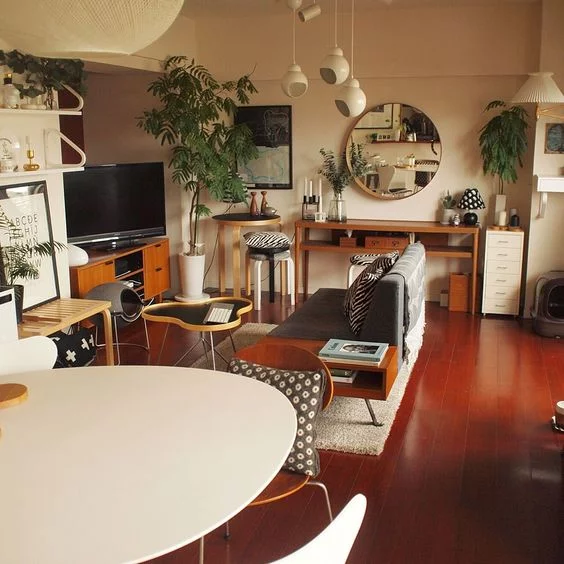 Ideas disenos living comedor rectangular pequeno retro