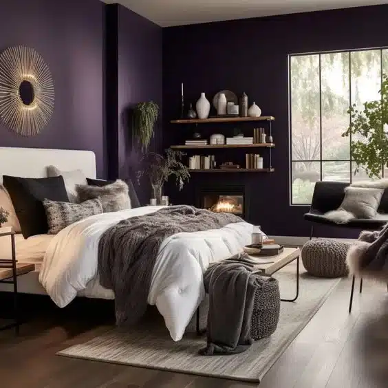 Dormitorio pequeño en color Amatista púrpura