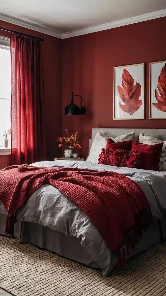 Dormitorio pequeño en color Rojo granate