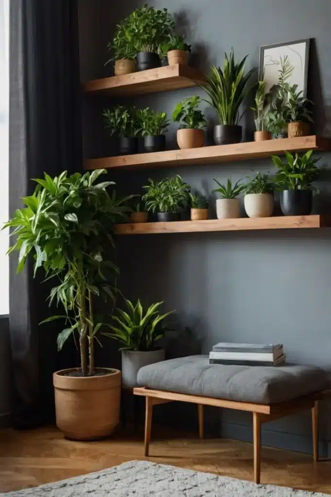 Estantes flotante con plantas para casas pequeñas