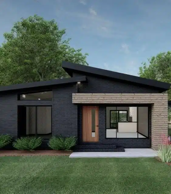 Fachada de casa gris y beige
