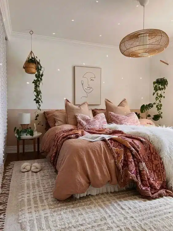decoracion boho textiles en capas