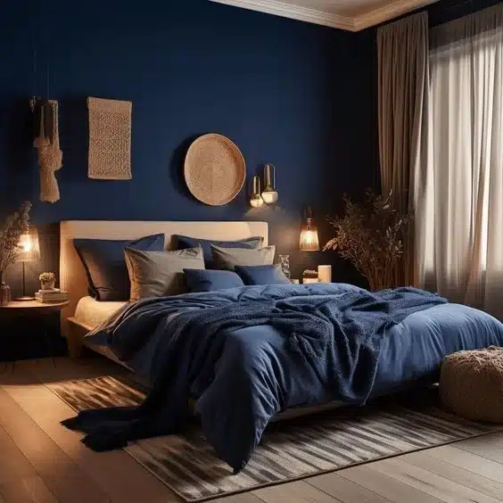 Dormitorio matrimonial pequeño azul noche