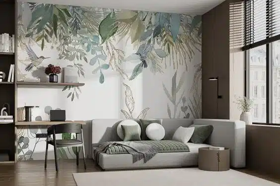 Pared de sofa con papel tapiz