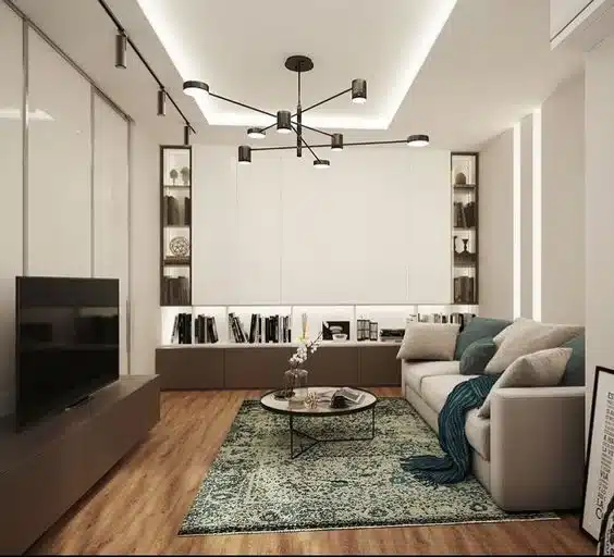 lampara techo sala de estar pequeña y moderna