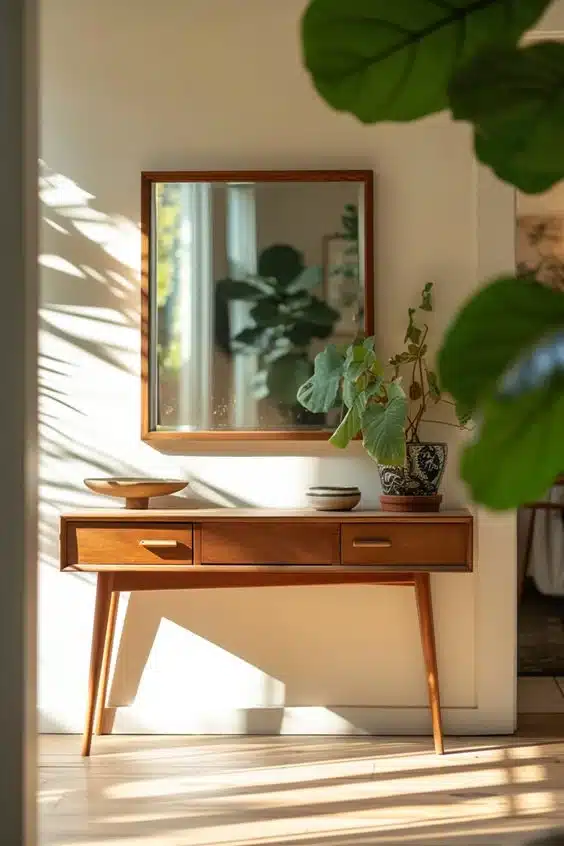 Mueble con espejo en sala de estar
