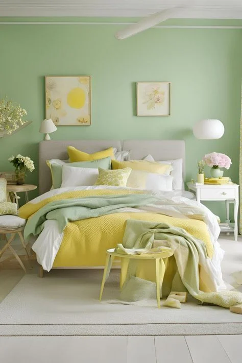 Paredes verde menta combinado con amarillo