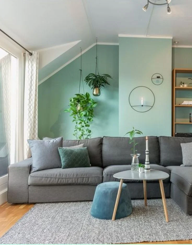 Paredes verde menta combinado con gris