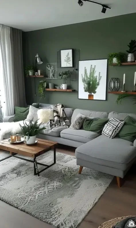 Paredes verde oscuras combinada con gris