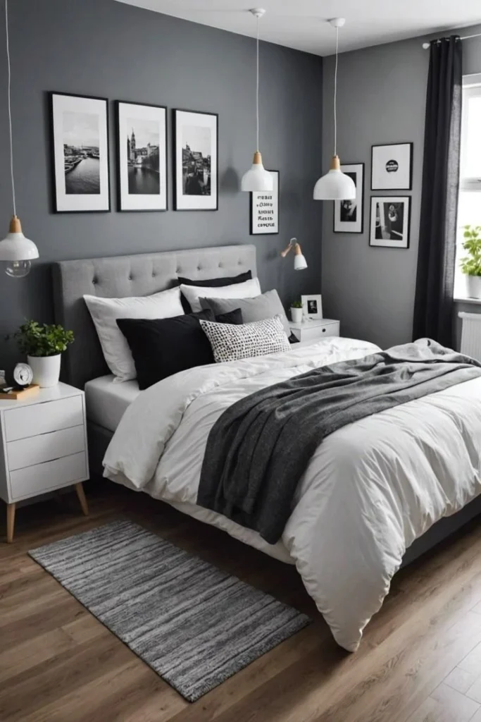 Dormitorio paredes gris oscuro combinado con negro