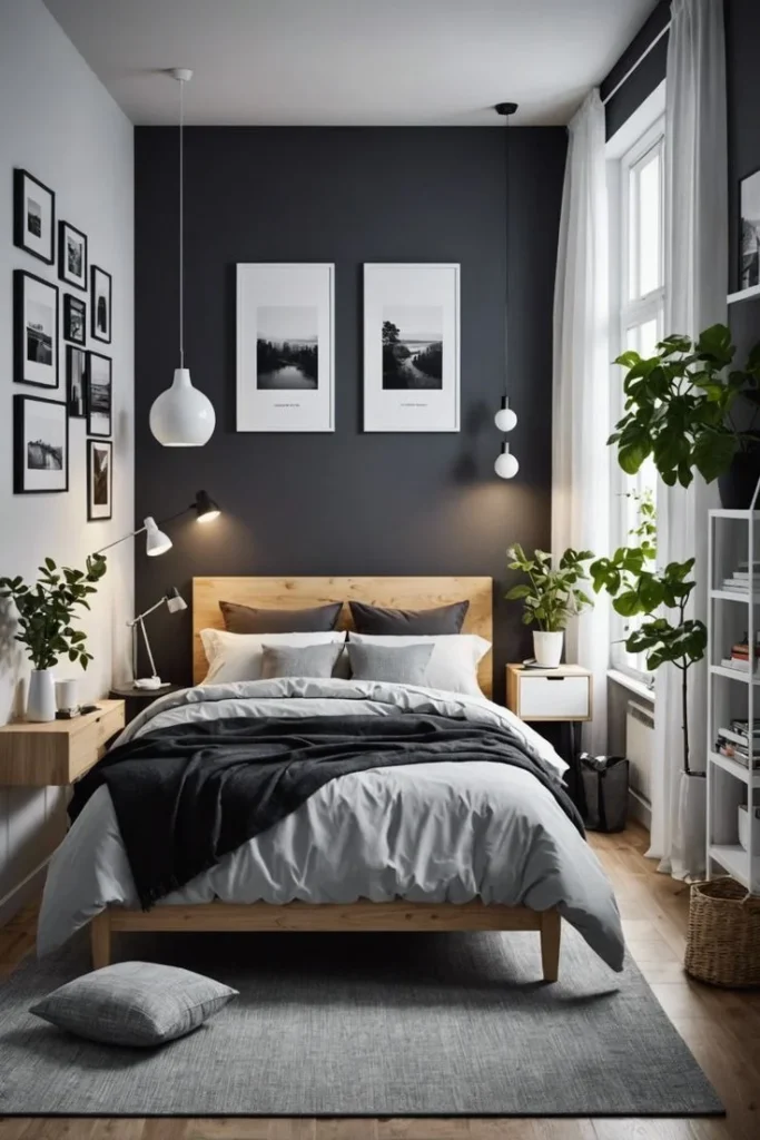 Dormitorio pequeño gris ocuro