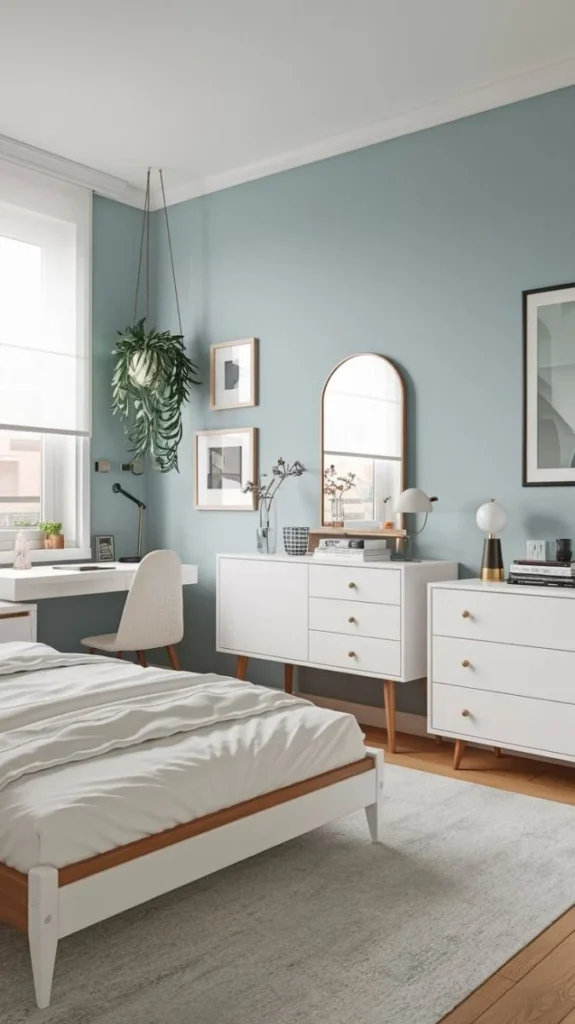 Dromitorio pequeño gris azulado combinado con blanco