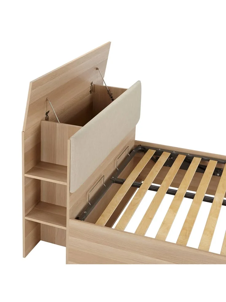 Modelo de cama de dos plaza con respaldo con almacenemiento