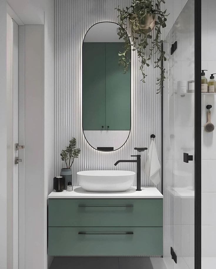 Muebles verde menta en baños pequeños