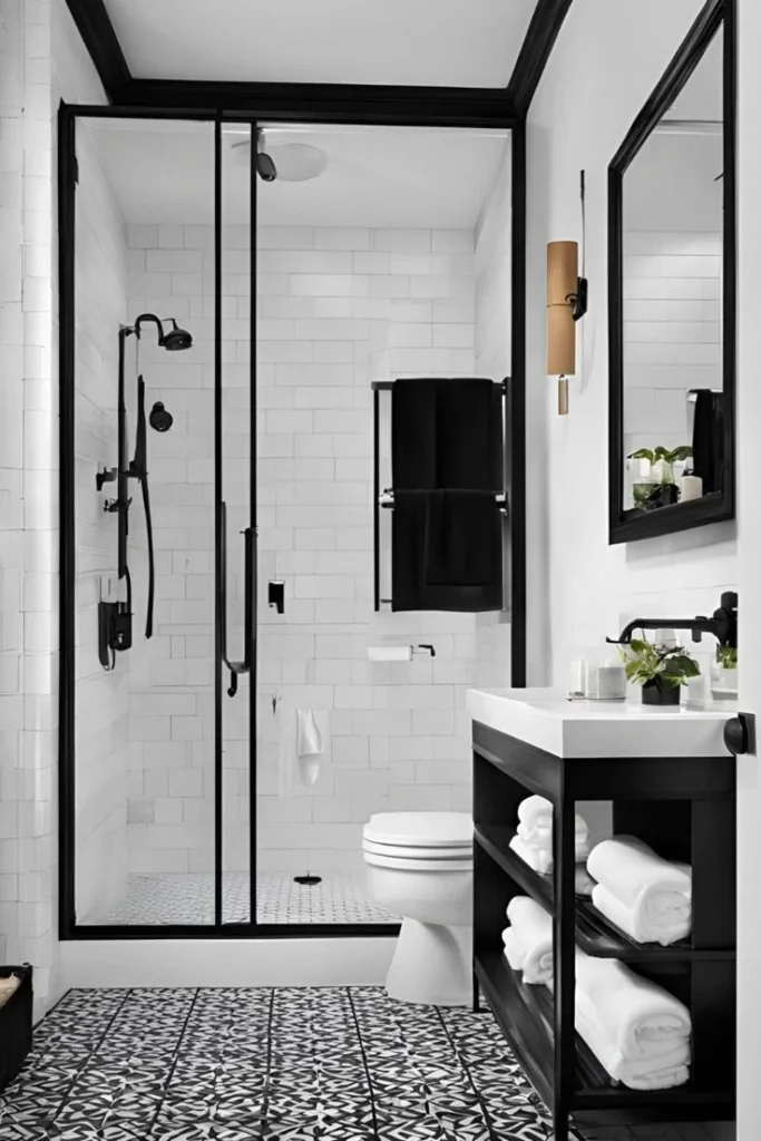 baño pequeño en blanco y negro moderno y elegante