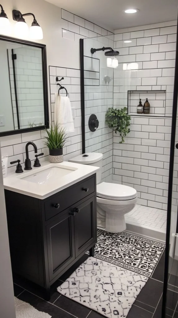 baño pequeño en blanco y negro vanitry negro