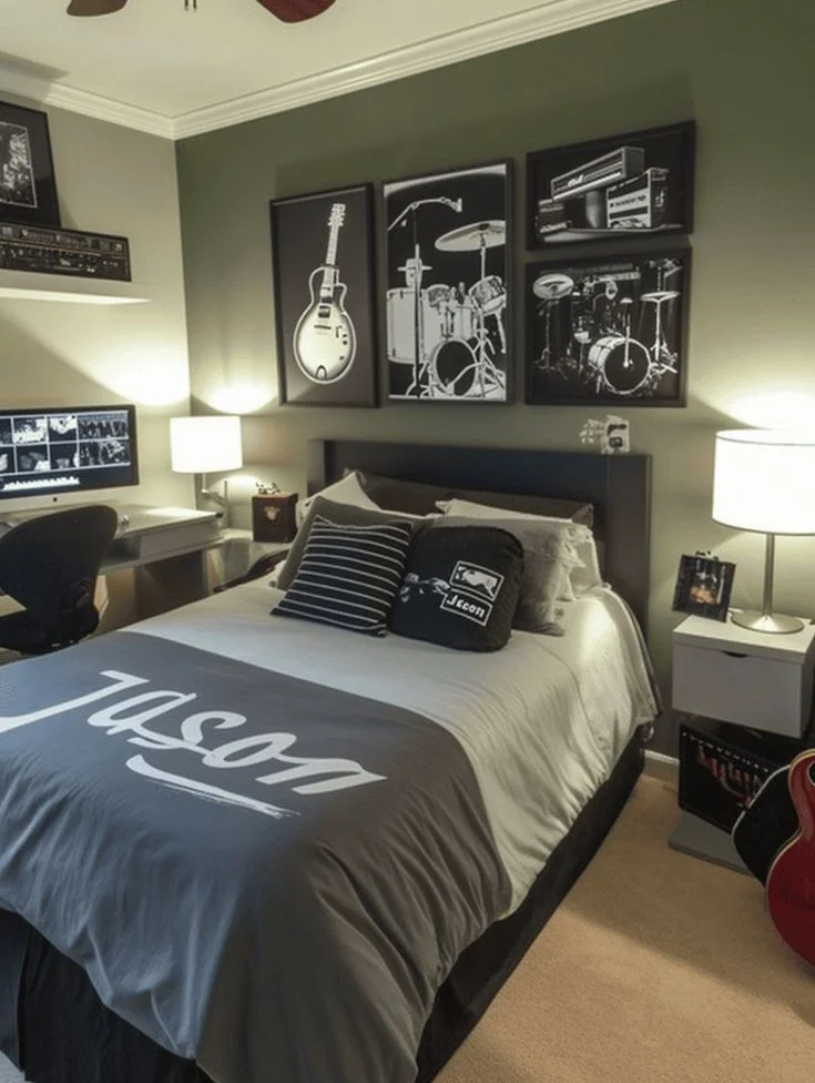 Dormitorio con estilo musical minimalesta moderno