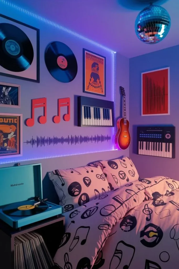 habitacion con estilo musical luces de neon