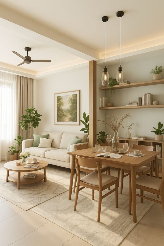 sala de estar comedor estilo Japandi